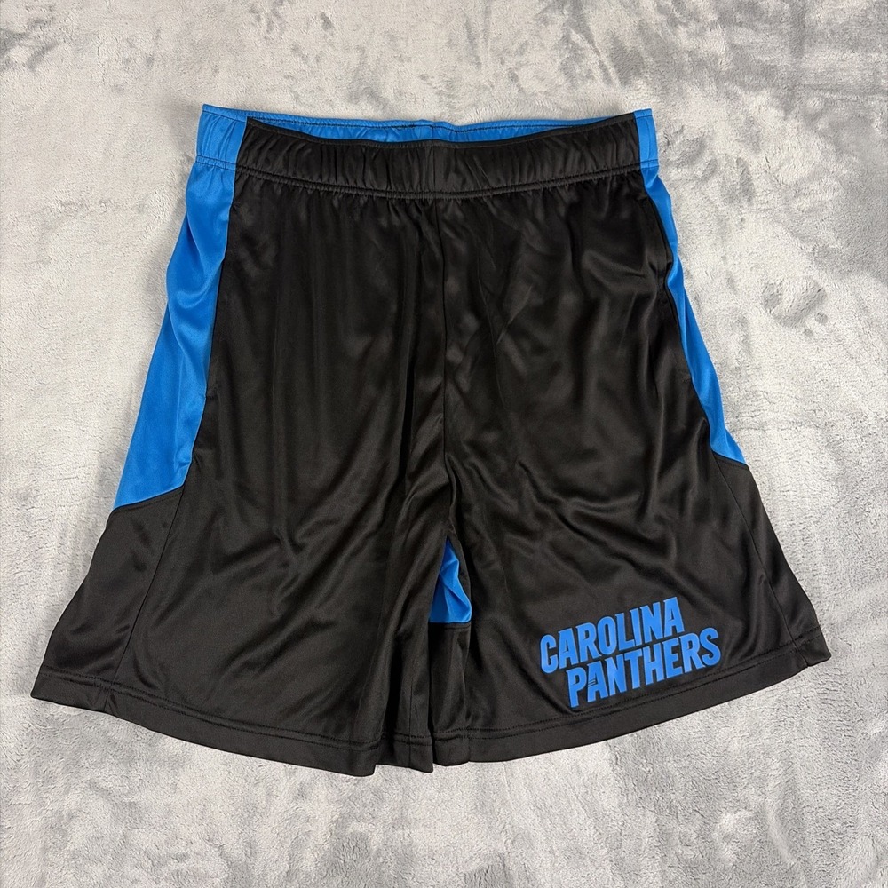 Carolina Panthers Logo Athletic Black Blue Shorts Size Large NWOT